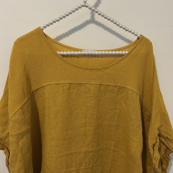 Bella Umbra Tunic top Womens 3X Yellow Linen Cotton Made Italy Boho beach office - Picture 3 of 11